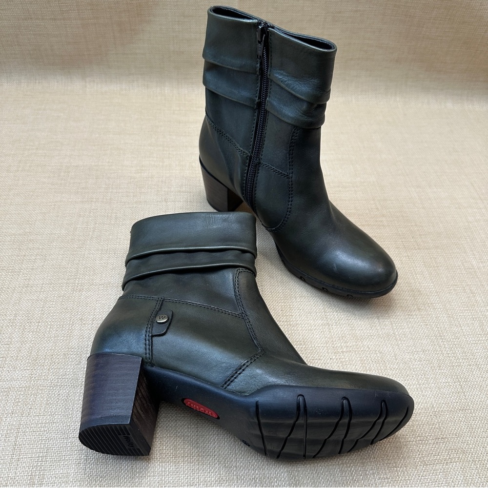 Wolky 'Colville' Green Leather Short Booties Boots